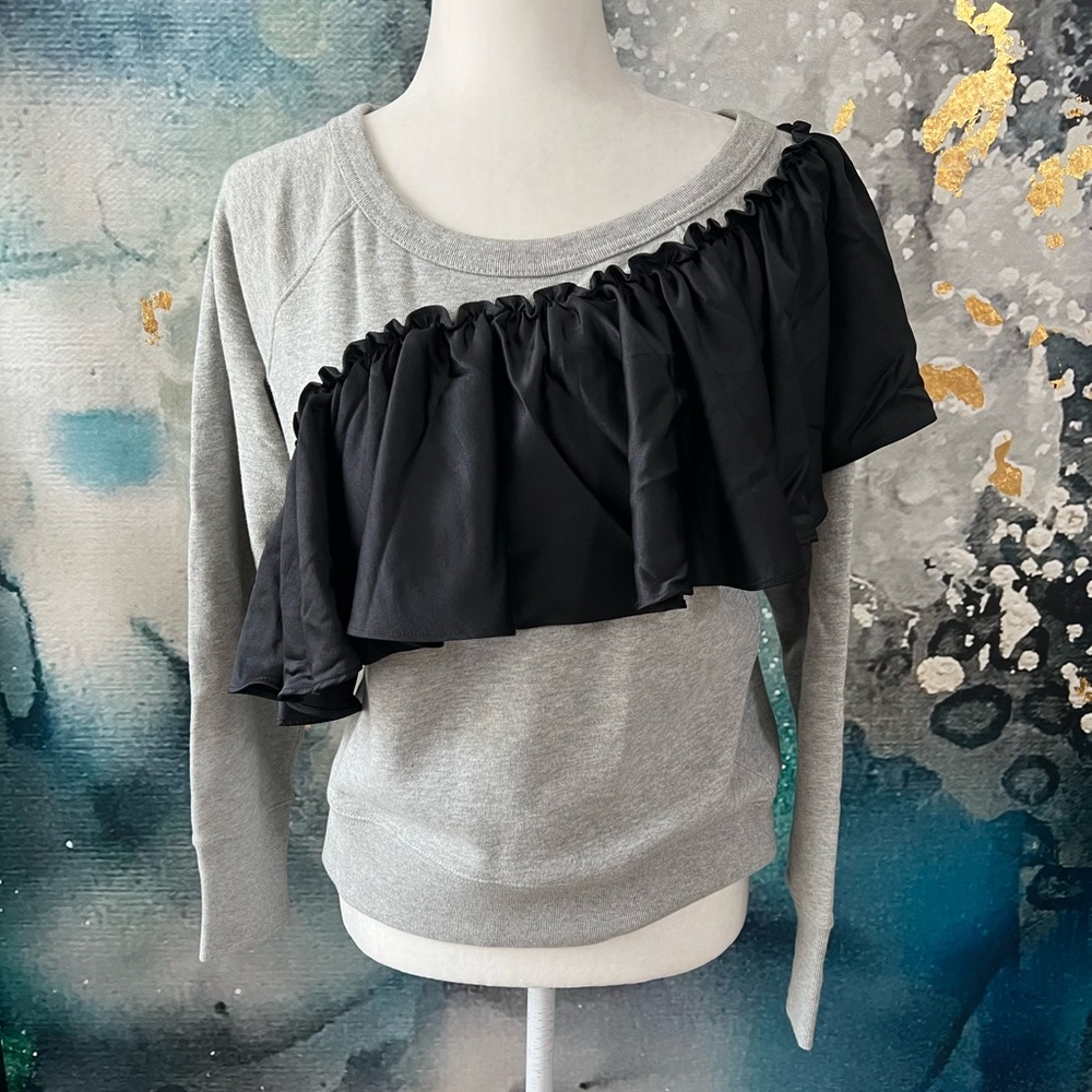 J.Crew | Ruffle Front Grey Sweatshirt